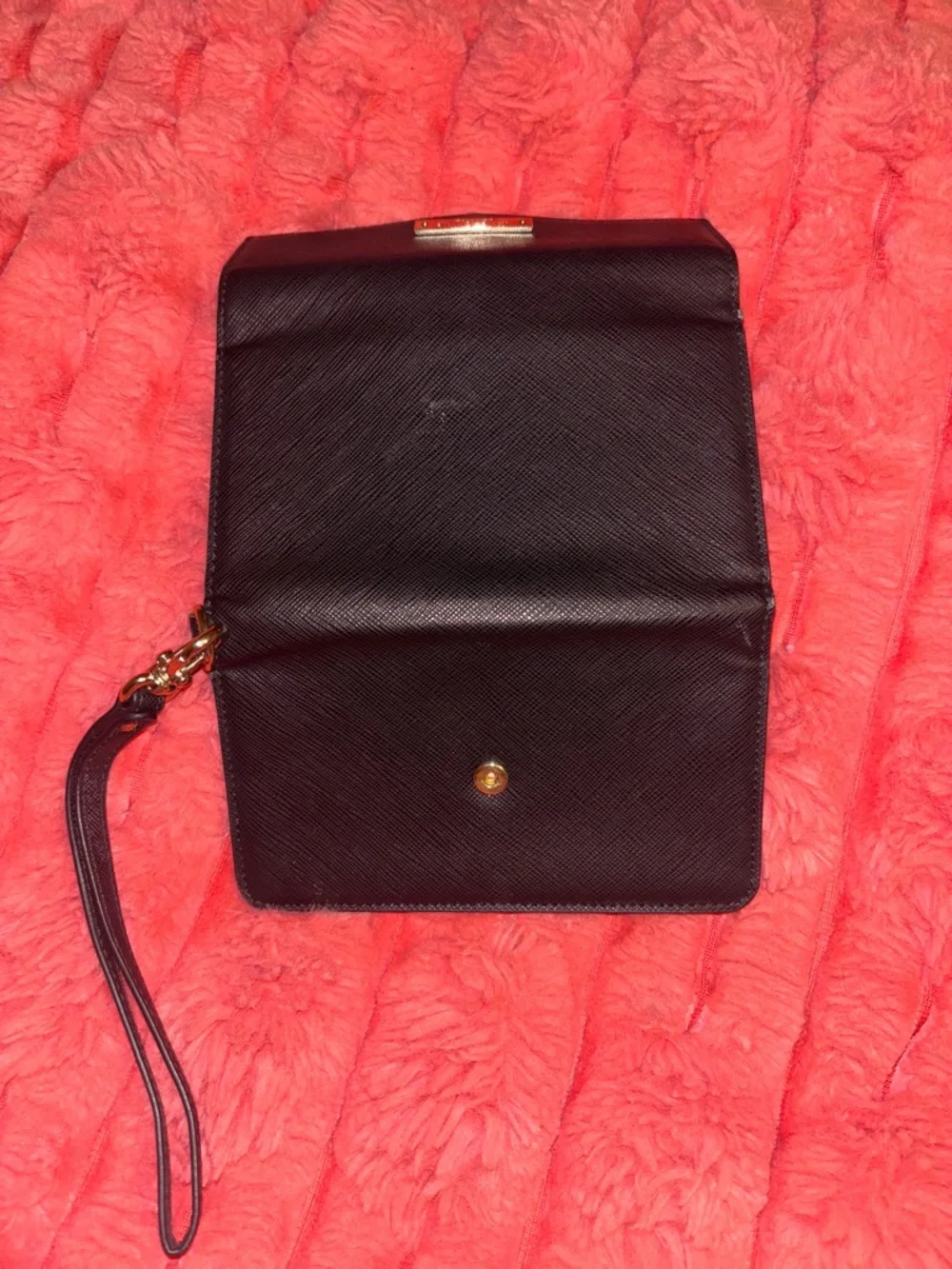 kate spade Black Saffiano Leather Wristlet with Gold Plate